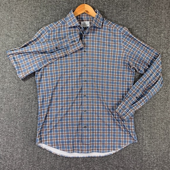 Emanuel Berg Shirt Men Medium Check Flannel Soft Button Up Performance Stretch - Picture 2 of 12